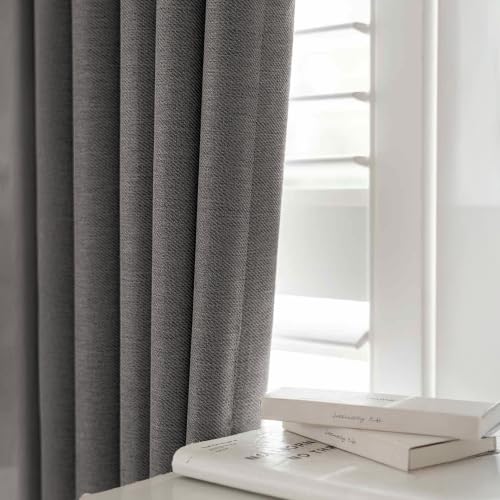 Image of LINENWALAS 100% Blackout Curtains for Long Door (10 Feet) - Set of 2 Panels Rich Linen Texture Complete Light Panels, Thermal Insulated & Noise Reducing Room Darkening Curtains (Graphite Grey)