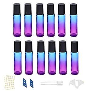 12PCS 10ml Botellas de Rodillo de Aceite Esencial, Botellas de Rodillo de Gradiente Botellas de Vdrio con Embudo/Abridor/Etiquetas, para Botellas de Perfume de Masaje de Aceites Esenciales