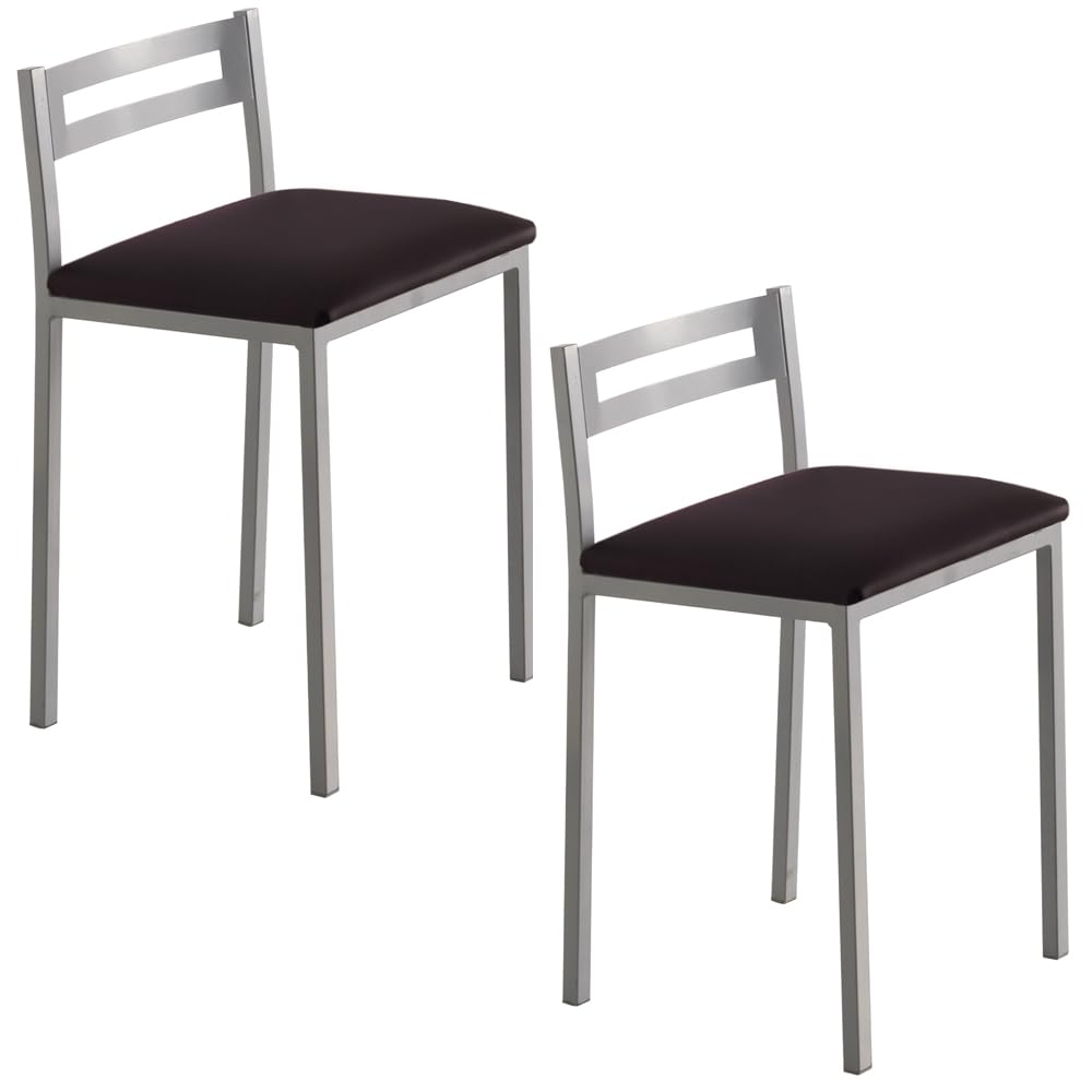MOMMA HOME Kitchen Stools – Pack of 2 Kitchen Stools, Benches, Bar Stool, Material Metal/Ecoleather, MOLI, Measures 34 x 34 x 65 cm (Black/Silver)