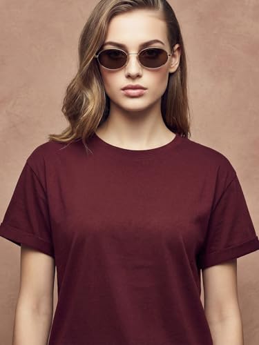 Image of JUNEBERRY Pure 100% Cotton Oversized Loose Fit Drop Shoulder Round Neck Boyfriend Fit Solid Half Sleeves T-Shirt for Women & Girls (Sizes: S to 2XL)