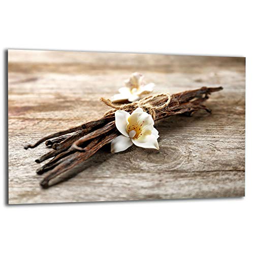 QTA | Couvercle de plaque de cuisson 80 x 52 cm 1 pièce en verre pour cuisinière électrique à induction Protection contre les éclaboussures Plaque en verre Planche à découper Fleur bois Cover