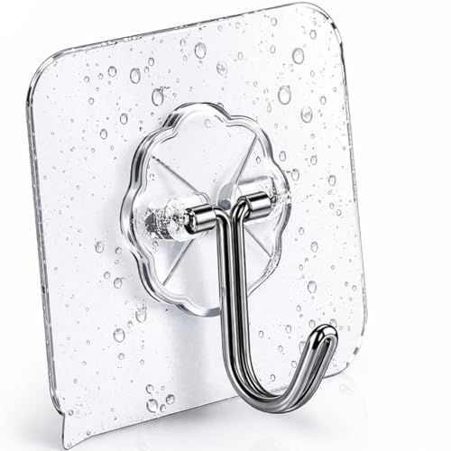 Image of Self Adhesive Wall Hooks for Hanging | Transparent Waterproof Strong Hooks | No Drill Heavy Duty Wall Hanging Hook for Kitchen, Bathroom & Home (Flower Hook- 5 Count)