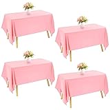 Picture of JALANCY 4 Pack Rectangle Tablecloth 60x126 Inch Pink Washable Polyester Table Cover for Wedding Dining Table Buffet Parties Banquet Decoration（Pink）