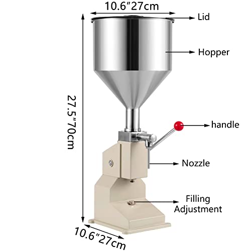 BestEquip A03, Manual Liquid Filling Machine Stainless Steel, Bottle Filler 5-50ml for Paste Cream Cosmetic, 281212, white