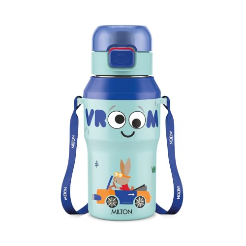 Image of Milton Steel Helio 400 Thermoware Water Bottle 370 ml with One Touch Safety Lock & Twin Lid Sip or Gulp, Long Hours Hot & Cold, Leak Proof, ISI Certified, PU Insulated, for Kids, Gym, School,Dark Blue