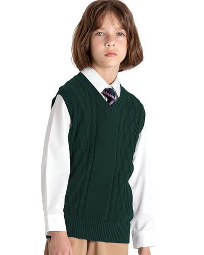 Image of JSTEX Boys Sweater Vest 100% Cotton Kids Uniform Vest V-Neck Sleeveless Knit Pullover for Boy Girls Toddler Size 4-14