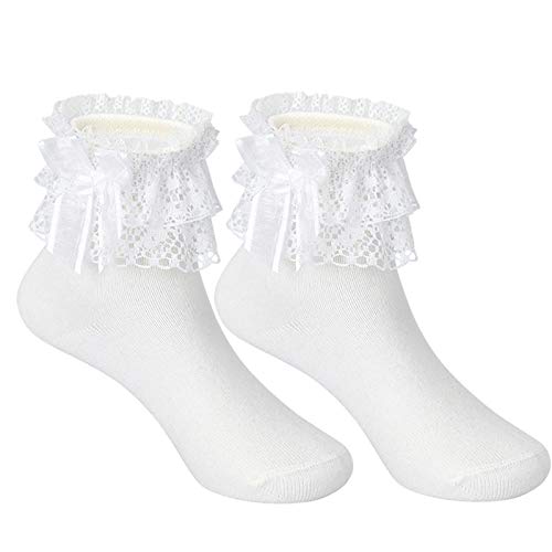 Girls Ruffle Socks Toddler Cute Lace Bowknot Frilly Dress Ankle Socks4