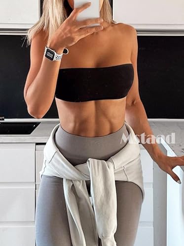 Image of Women's Padded Bandeau Strapless Sports Bra Tube Top Wireless Non-Slip Seamless Stretchy Workout Bralette