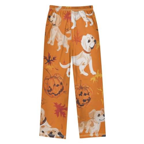 Halloween Dog Pumpkin Boys Long Pants Soft Trousers Elastic Waist Kids Lounge Bottoms with Pockets S-XL2
