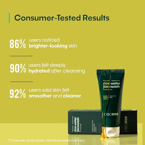 Image of Cleome Rice Water Face Wash with Niacinamide & Hyaluronic Acid | Brightens & Evens Skin Tone | Deep Hydration for Glass Skin | Face Wash for Men & Women | All Skin Types | 50 ml