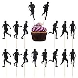 LVEUD 16pcs running cake topper- Sports themed paper cups cake topper-Party decorations(black)