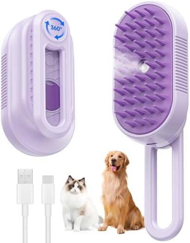 Cepillo Gato Vapor 4-In-1 Antiestático Peine de Masaje para Gatos Cepillo Vapor Quitapelo para Mascotas Gatos, Cortos y Largos para Desenredar Nudos y Eliminar Sueltos Pelos,Todo En Uno (purple)