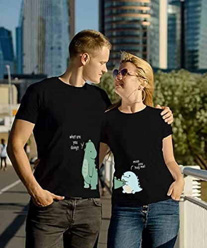 Kmcojia Lovely Dinosaur Matching Couple T-Shirt For Husband Wife,Pure Cotton Matching T-Shirt For Lover(Priced For 1 T-Shirt) Blue-Black-M thumb #4