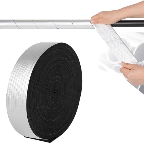 Pipe Insulation Wrap 2' Wide X 32.8 Ft Outdoor Foam and Foil Wrap Insulation Tape Self Adhesive for Winter Freeze Protection for Cold Hot Water Pipes for Reduce Heat Loss (1 Roll)
