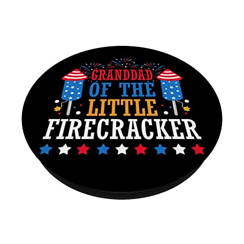 Granddad Of The Little Firecracker 4th of July Fireworks PopSockets Swappable PopGrip, Black - Image 2
