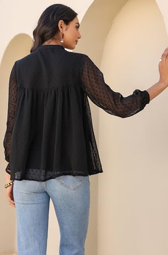Image of Janasya Women's Dobby Chiffon Solid Empire Top