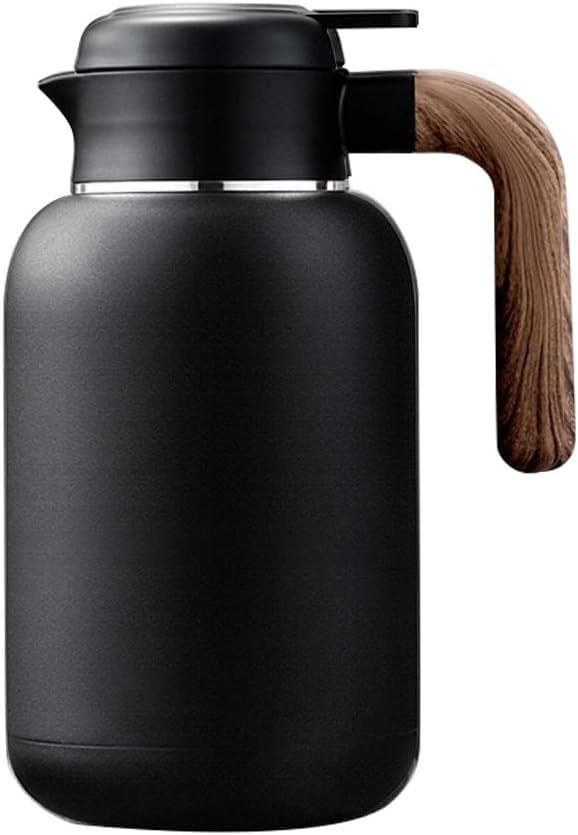 Caraffa termica per caffè, in acciaio inox, isolata in acciaio inox, a prova di perdite, per latte, caffè, tè, bevande calde, nero, 1,6 l