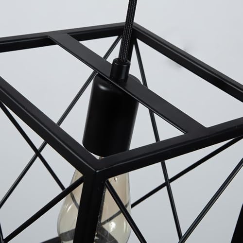 Suspension E27 en fer noir : lanterne carrée style industriel - 5