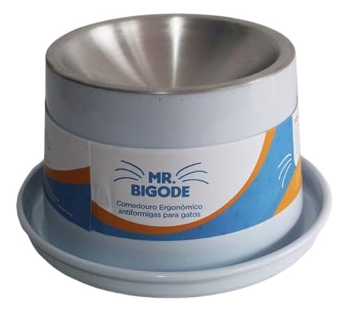 Comedouro Antiformiga para Gatos Mr. Bigode 250ML Ergonômico Alimentador Pet Branco