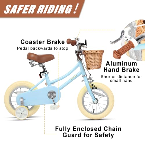 Image of Petimini Girls Bike with Basket for 2-12 Years Old Kids, 12 14 16 18 20 Inch Bicycle with Bell Training Wheels Basket, Multiple Colors