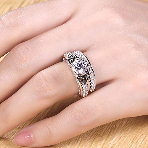 Image of Jeulia 4Carat Women Curved Two Tone Skull Rings Men Sterling Silver White Diamond Bridal Ring Set Round Cut Halo Engagement Rings Cubic Zirconia Eternity Band Promise Wedding Anniversary