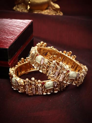 Image of Shining Diva Fashion 18k Gold Plated Meenakari Ram Parivar Bangles for Women | Set of 2 Bangles Set | Stylish Traditional Kada Bangles | Just Like Real Gold Jewellery