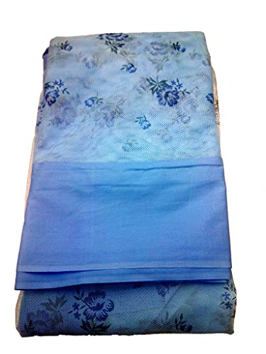 Image of Ans Mosquito Net for Bed Floral with Cotton Border Free Air Flow (Sky Blue, 5 x 6.5 ft Queen Size Bed)