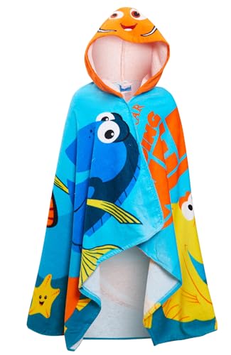 Disney Le Monde de Nemo Serviette à capuche 100% coton pour enfants Poncho de plage Serviette de bain Wrap, bleu, taille unique