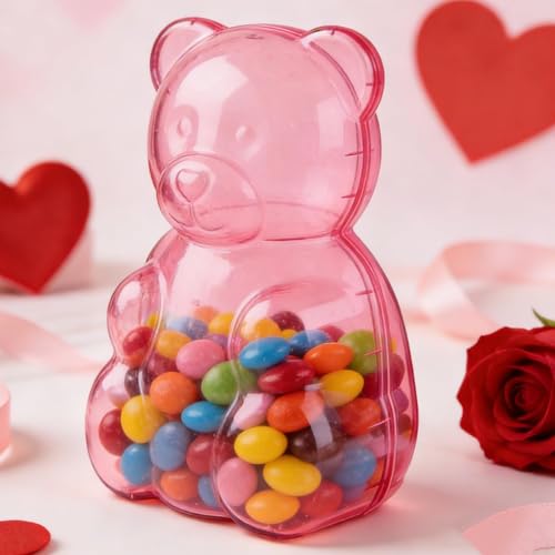 Bidobibo Gummy Bear Container, Clear, 16, Valentine's Day by Way to Celebrate, Large Plastic Teddy Bear Containers, Valentine Candy Holder Gift Containers (Style B)