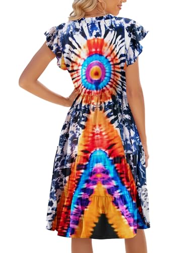 Image of Womens Summer Dress Ruffle Sleeve V Neck Midi Dresses Casual Fit Flowy Tiered Boho Beach Vacation Sundress