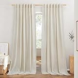 NICETOWN Natural Linen Curtains 108 inches Long for Living Room, Rod Pocket & Back Tab Thick Flax Privacy Semi Sheer Window Curtains with Light Filter for Bedroom, W55 x L108, 2 Panels