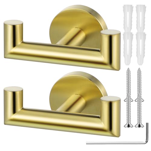 Cabilock 2pcs Heavy Duty Stainless Steel Wall Hooks Dual Coat Hanger for Bathroom Kitchen Entryway Versatile Towel Hat Purse Holders Sleek Design for Home Organization