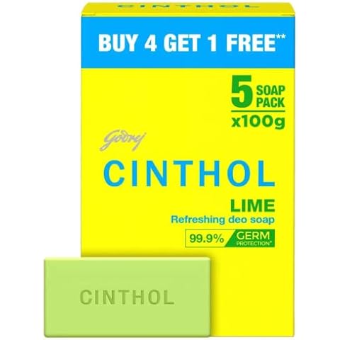 Cinthol Lime Soap, 100g (Pack of 4) with 100g Free Cover