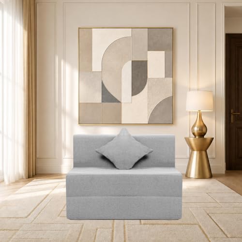 Image of Seventh Heaven Rejioce 1 Seater 6 * 3 Jute Fabric Washable Cover Sofa Cum Bed with 1 Cushion 1 Seater Single Foam Fold Out Sofa Cum Bed (Finish Color - Grey Delivery Condition - Pre-Assembled)
