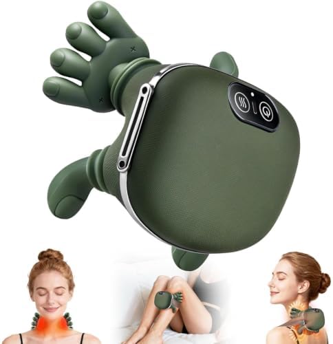 TEKCOOL Bionic Heated Massager, Wireless Portable Shiatsu Neck and Back Massager, Electric Deep Tissue 4D Kneading Massage, Simulated Human Hand Design for Pain Relief and Muscle Relax