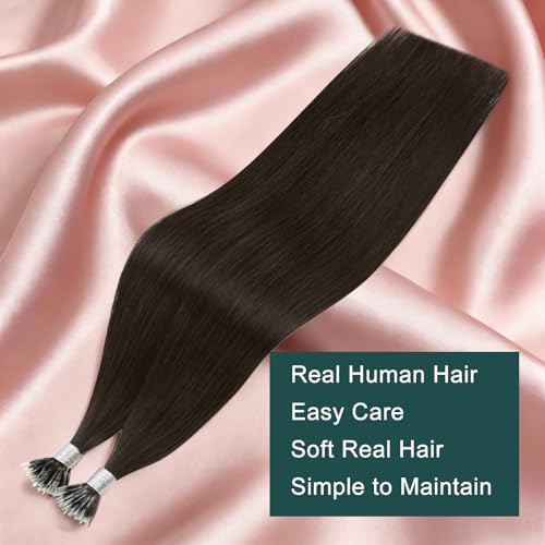 Image of Easyouth Nano Hair Extensions Human Hair Dark Brown Nano Ring Hair Extensions Human Hair Brown 18 Inch 50G Nano Hair Extension for Daily Wear 50S Cold Fusion Hair Extension for Women