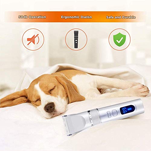 Yoport Professional Pet Hair Clipper,LCD Power Display Dog Trimmer Pet Grooming Tool Low Noise Rechargeable Cordless Cat and Dog Fader with 4 Combs, Pet Grooming Set - Thumbnail 4