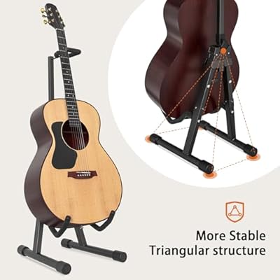GLEAM Adjustable Folding Guitar Stand, A-style with Neck Holder, Fully Assembled for School Music Program, Concerts & Multiple Users, Black, Fit Guitar Bass Ukulele and Banjo