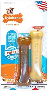 Nylabone Gentle Puppy Dog Teething Chew Toy Bones, Chicken/Peanut Butter Flavour, XS, for Puppies Up to 7kg (Twin Pack)