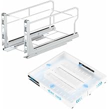 Insputer Dual Pull Out Trash Can Under Cabinet with Pull Out Cabinet Organizer Expandable 12.4"-20.08" W & 16.26"-22.44" D