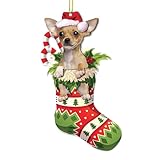 Lustiger Weihnachtsbaumschmuck für Hundeliebhaber, Geschenkidee, Weihnachtsdekoration, niedlicher Hund, Weihnachtsbaumspitze zum Aufhängen (brauner Chihuahua)