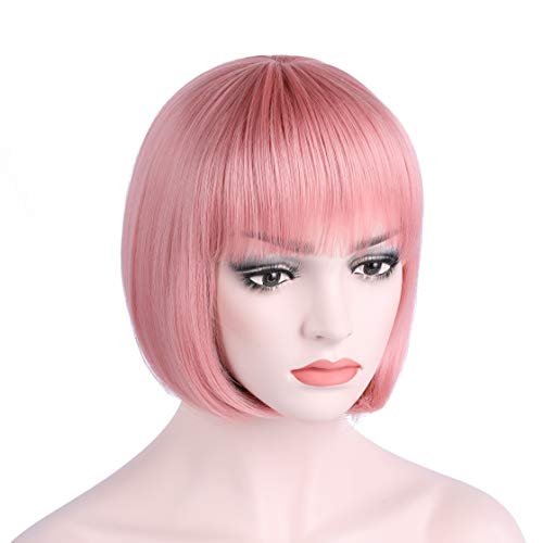 OneDor 10  Short Straight Hair Flapper Cosplay Costume Bob Wig (SHT312-Pink)