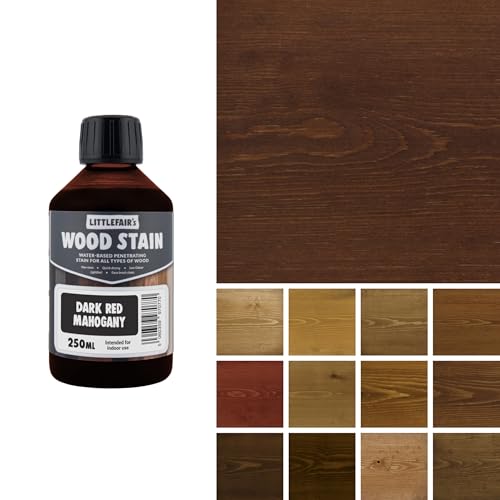 Littlefair's Holzbeize auf Wasserbasis - (Dunkelrotes Mahagoni) - ungiftig, umweltfreundlich und schnell trocknend - Einfach aufzutragende, konzentrierte Formel für alle Holzarten - 250ml