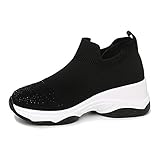 Fácil de combinar Zapatillas para Mujer, Tejido de Punto, Diamantes de imitación, Transpirables, sin Cordones, Zapatos Casuales, Antideslizantes, tacón de cuña, Uso Diario, Zapatillas Bajas
