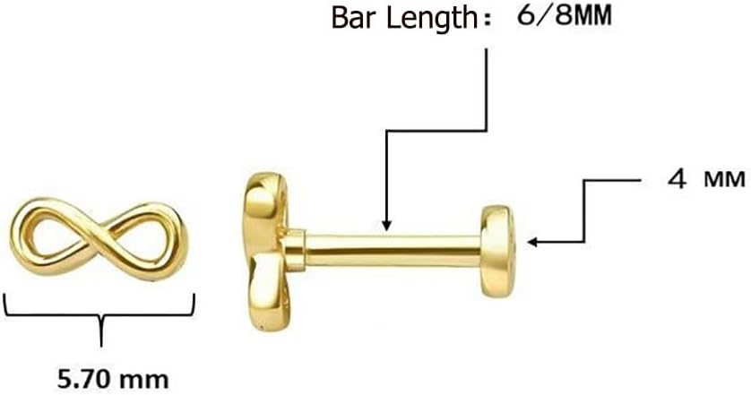 2Pcs 20G Infinity Cartilage Studs Earrings for Women Men S925 Sterling Silver Daith Tragus Rook Helix Flat Back Earrings Studs Gold Silver