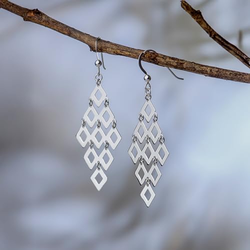 Image of TRUESILVER ACPL 925 Sterling Silver Dangle Earrings for Women | BIS Hallmarked Elegant Long Drop Earrings | Stylish Chandelier Design Jewelry