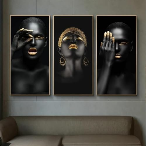 Affiches et impressions d'art femme africaine triptyque toile murale 55x110cm