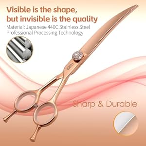Rose Gold Titanium Curved Dog Grooming Scissors 7'' Downward 30ยฐ with Jewelled Screw Japan 440C Professional Pet Grooming Trimming Shears for Dogs Suzhi Teddy(7,Curved) Rose Gold Titanium Curved Dog Grooming Scissors 7โ Downward 30ยฐ with Jewelled Screw Japan 440C Professional Pet Grooming Trimming Shears for Dogs Suzhi Teddy(7,Curved)