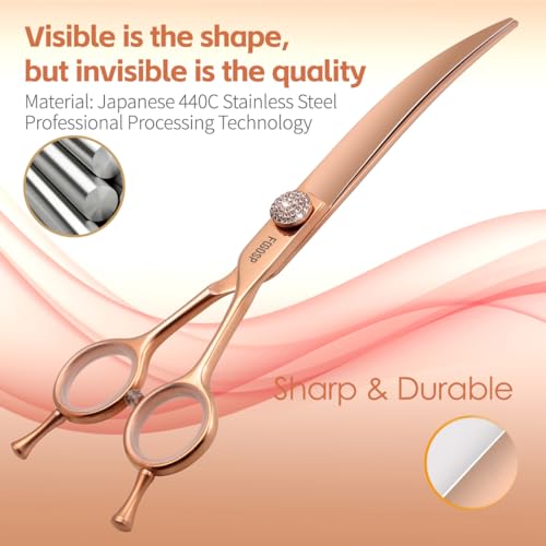 Rose Gold Titanium Curved Dog Grooming Scissors 7โ Downward 30ยฐ with Jewelled Screw Japan 440C Professional Pet Grooming Trimming Shears for Dogs Suzhi Teddy(7,Curved) Rose Gold Titanium Curved Dog Grooming Scissors 7โ Downward 30ยฐ with Jewelled Screw Japan 440C Professional Pet Grooming Trimming Shears for Dogs Suzhi Teddy(7,Curved)