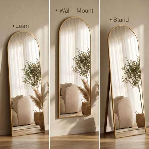 Image of 58 inchx19 inch Floor Mirror Full Length, Arched Full Length Mirror with Stand, Full Body Mirrors for Bedroom Living Room or Cloakroom Gold